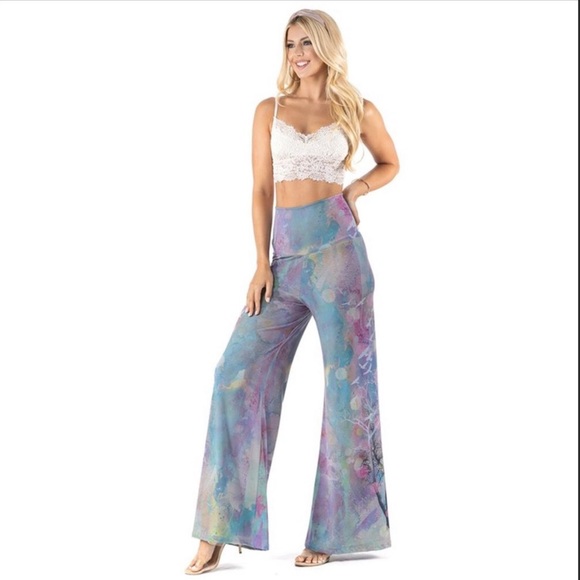 DIVAS LiMiTED Pants - Watercolor Print Palazzo Lounge Beach  Pants NWT
